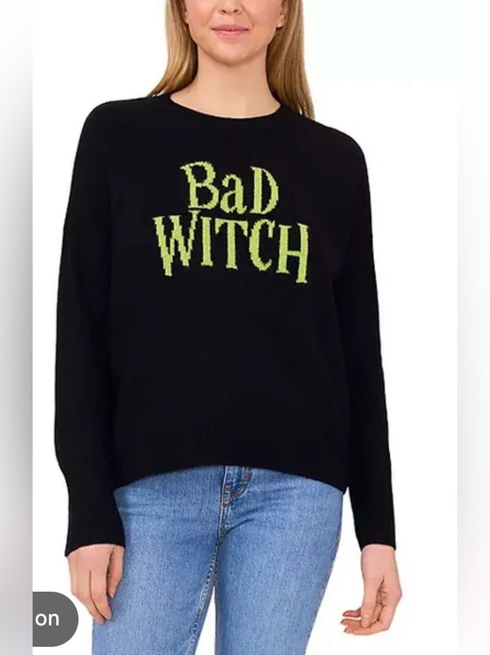 New Black 'Bad Witch' XL Graphic Sweater with Neon Green Text